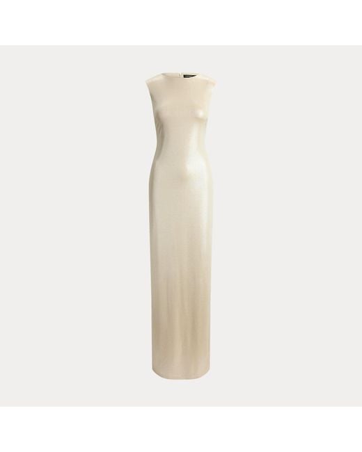 Ralph Lauren White Metallic Jersey Boatneck Gown