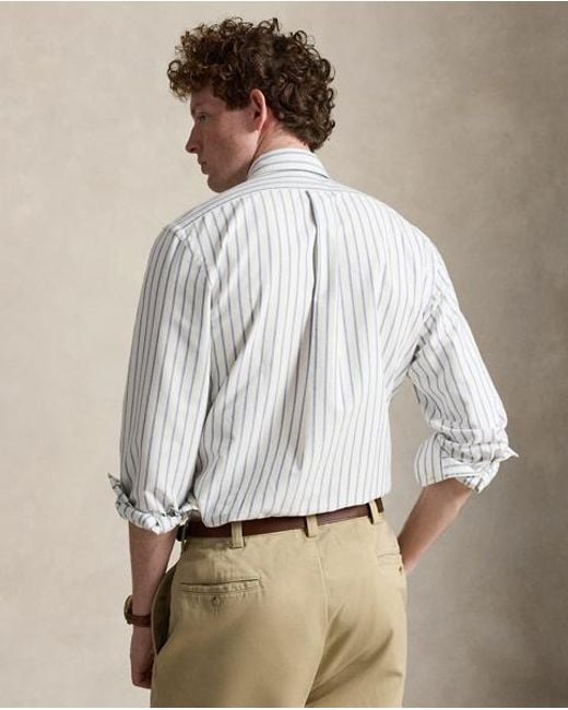 Polo Ralph Lauren White Custom Fit Striped Oxford Shirt for men