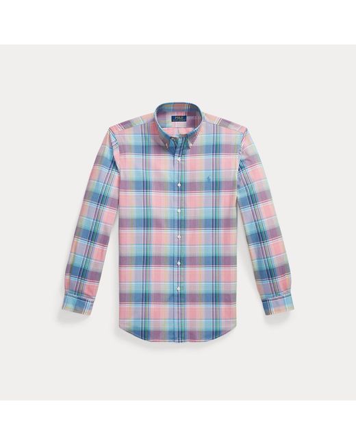Polo Ralph Lauren Blue Custom Fit Plaid Poplin Shirt for men