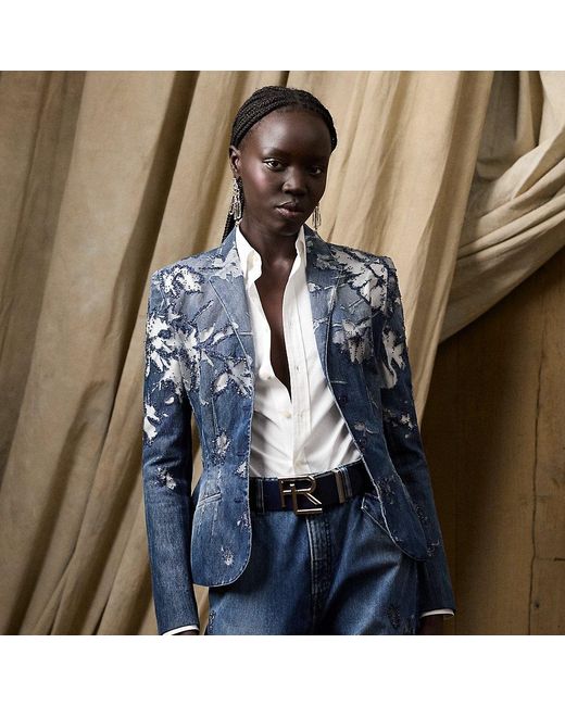Ralph Lauren Blue Holt Embellished Devore Jacket