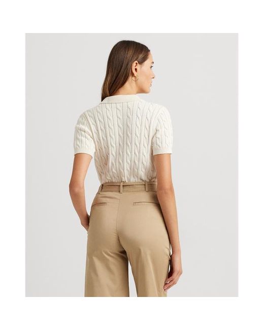 Lauren by Ralph Lauren Natural Petite Cable-knit Polo Sweater