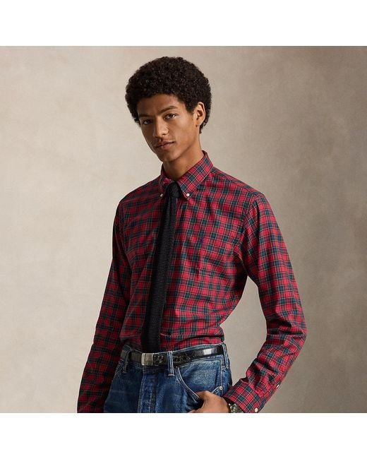 Polo Ralph Lauren Red Custom Fit Plaid Twill Shirt for men
