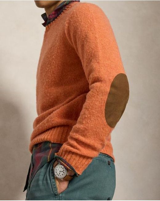Polo Ralph Lauren Brown Suede-Patch Wool-Cashmere Jumper for men