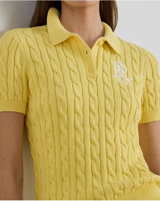 Ralph Lauren Yellow Cable-Knit Cotton Polo Jumper