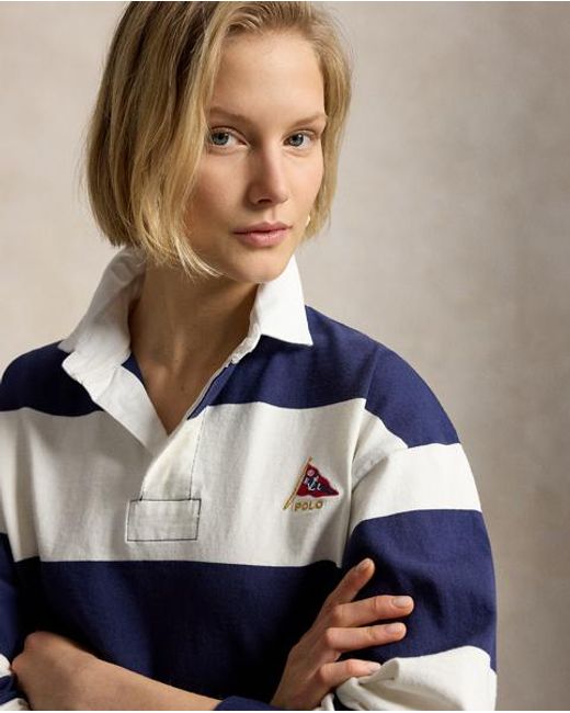 Polo Ralph Lauren Blue Big Fit Striped Jersey Rugby Shirt for men