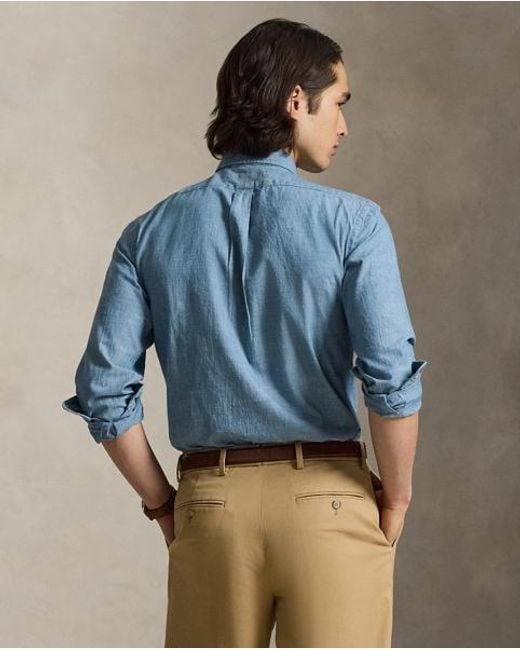 Polo Ralph Lauren Blue Custom Fit Chambray Shirt for men