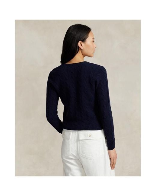 Ralph Lauren Blue Cable-knit Wool-cashmere V-neck Sweater
