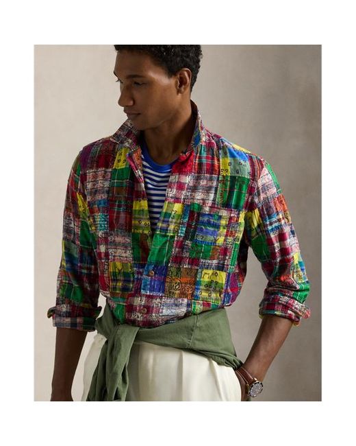 Ralph Lauren Green Classic Fit Patchwork Madras Camp Shirt for men