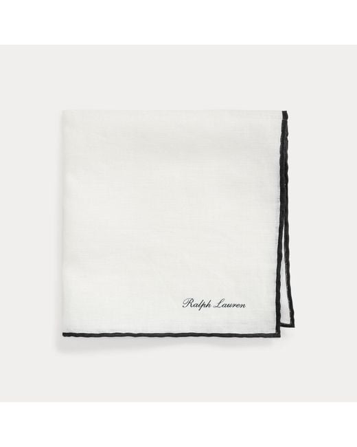 Ralph Lauren White Tipped Linen Pocket Square for men