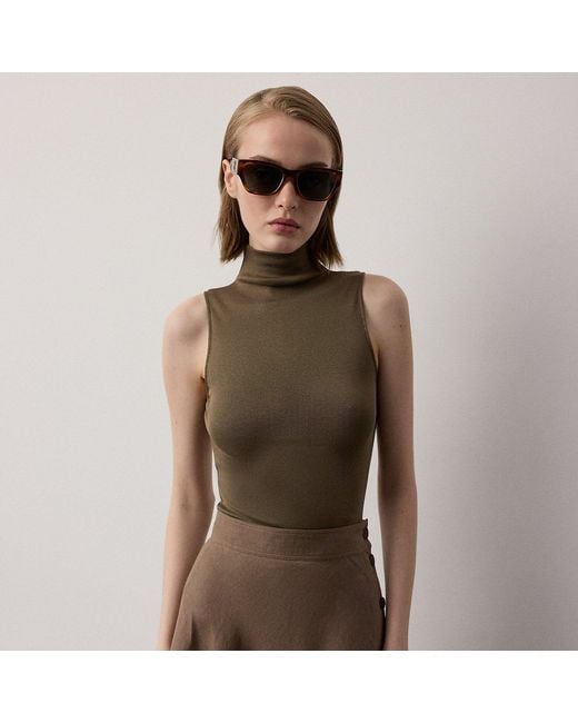 Ralph Lauren Green Naomie Rib-Knit Stretch Silk Top
