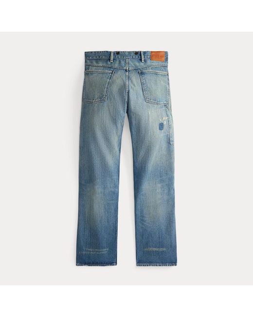 RRL Blue Straight Fit Eastborough Distressed Jean for men