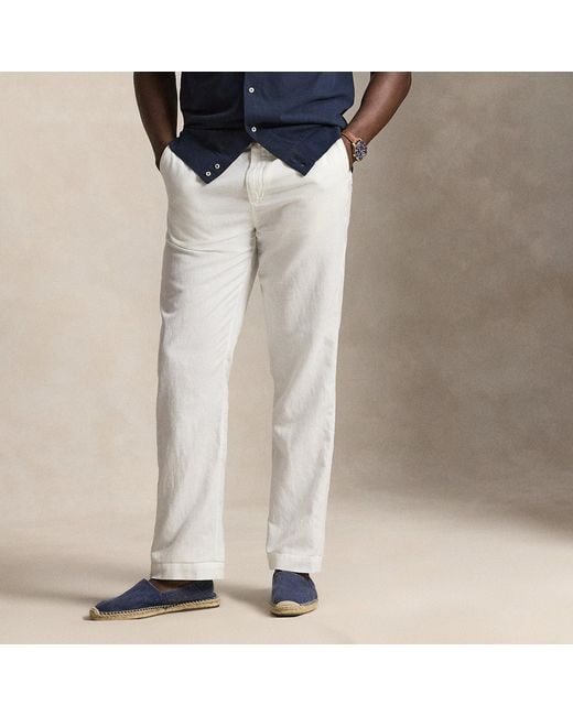 Ralph Lauren White Bedford Classic Fit Linen-Cotton Trouser for men