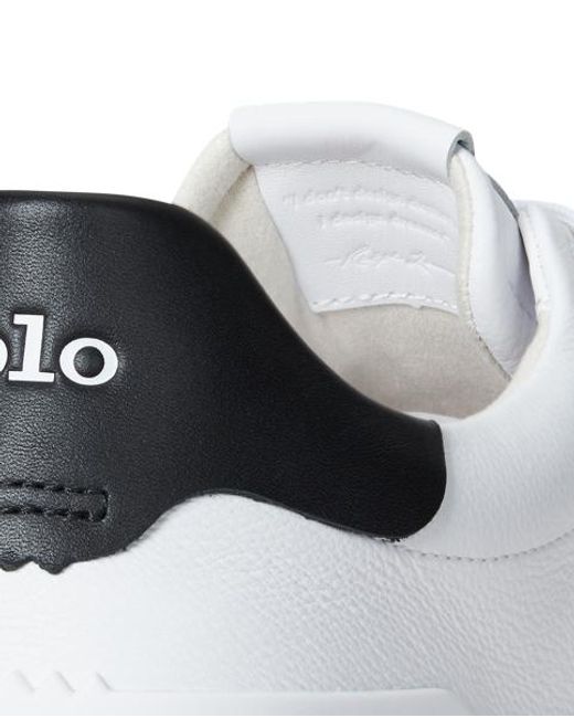 Ralph Lauren White Rlite Court Tumbled Leather Trainer for men