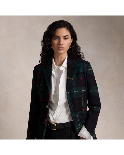 Polo Ralph Lauren Black Patchwork Plaid Wool Twill Blazer