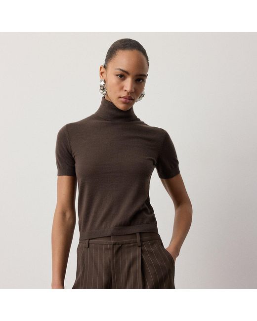 Ralph Lauren Brown Kurzarm-Rollkragenpullover Aus Kaschmir