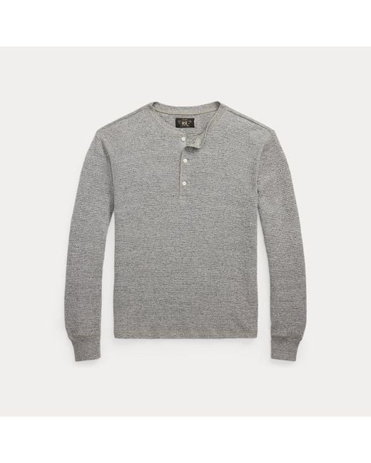RRL Gray Garment-Dyed Waffle-Knit Henley Shirt for men