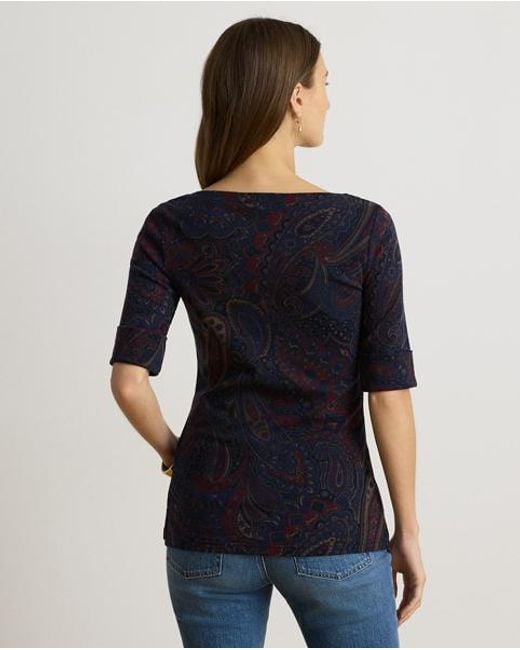 Ralph Lauren Black Paisley Stretch Cotton Boatneck T-Shirt