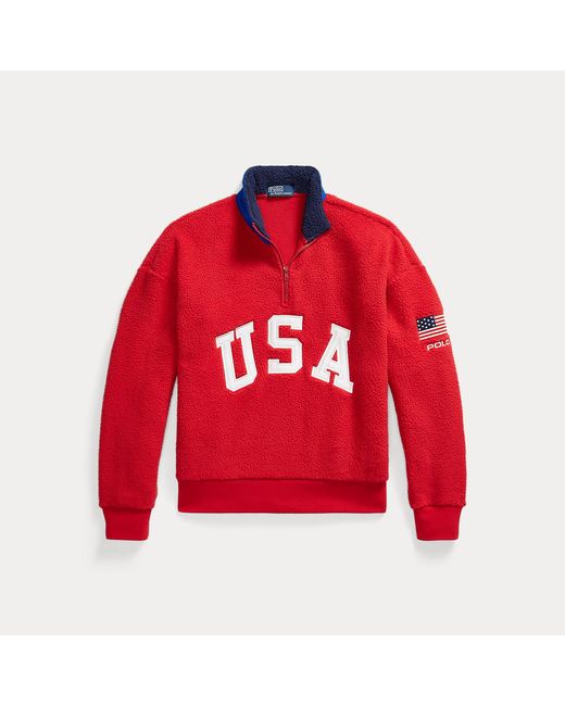 Polo Ralph Lauren Red Relaxed Fit Flag Fleece Pullover for men
