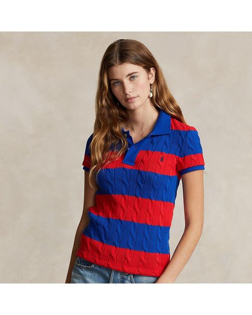 Ralph Lauren Blue Slim Fit Cable-knit Polo Shirt