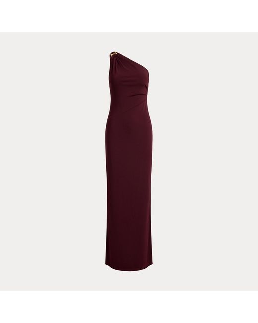 Ralph Lauren Red Stretch Jersey D-Ring One-Shoulder Gown