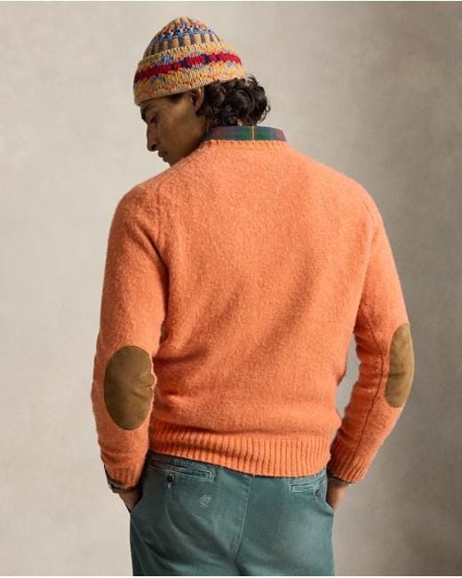 Polo Ralph Lauren Brown Suede-Patch Wool-Cashmere Jumper for men