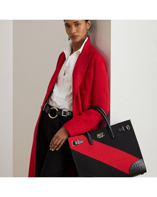 Ralph Lauren Red Ralph Lauren Two-Tone Canvas Large Devyn Tote Bag