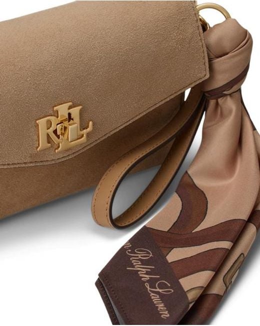 Ralph Lauren Brown Scarf-Trim Turn-Lock Wristlet Crossbody