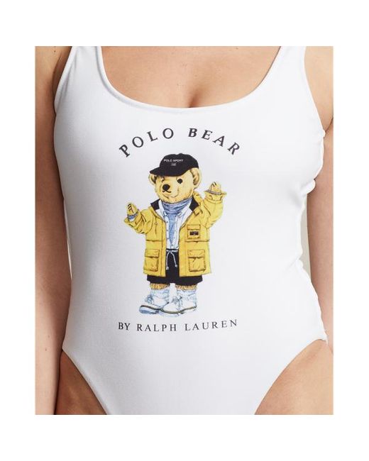 Ralph Lauren Eendelig Badpak Met Polo Bear in het White