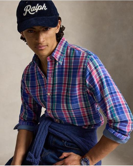 Polo Ralph Lauren Blue Custom Fit Plaid Double-Faced Shirt for men
