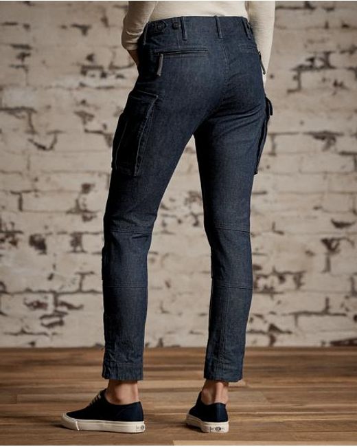 RRL Blue Stretch Skinny Denim Cargo Trouser