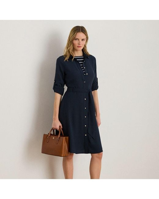 Ralph Lauren Blue Double-Faced Georgette Shirt Dress