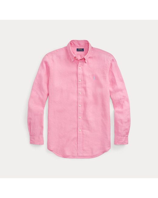 Camicia in lino Slim-Fit di Polo Ralph Lauren in Pink da Uomo