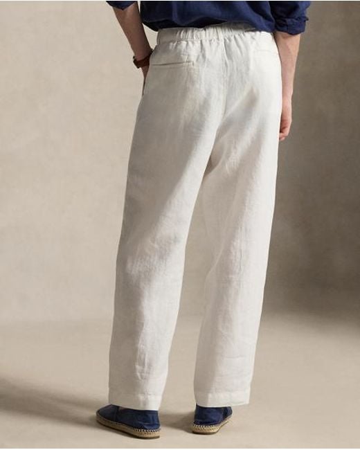 Polo Ralph Lauren White Lateef Relaxed Fit Pleated Linen Trouser for men