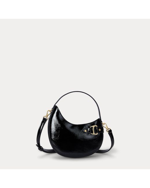 Ralph Lauren Black Patent Leather Small Tasha Crossbody Bag