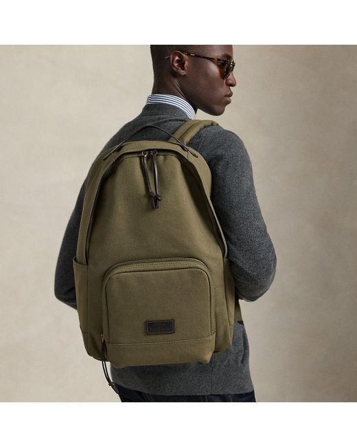 Polo Ralph Lauren Green Leather-Trim Canvas Backpack for men