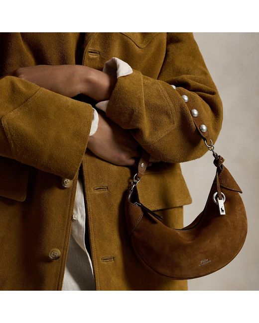 Polo Ralph Lauren Brown Polo Id Suede Mini Studded Bag