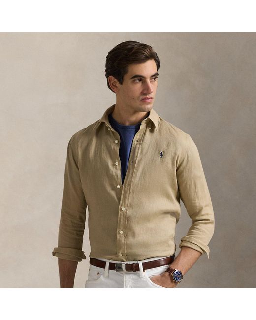 Polo Ralph Lauren Custom Fit Linen Shirt in Natural for Men | Lyst UK