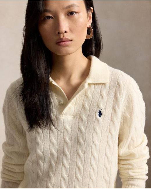 Polo Ralph Lauren Natural Cable-Knit Wool-Cashmere Polo Jumper