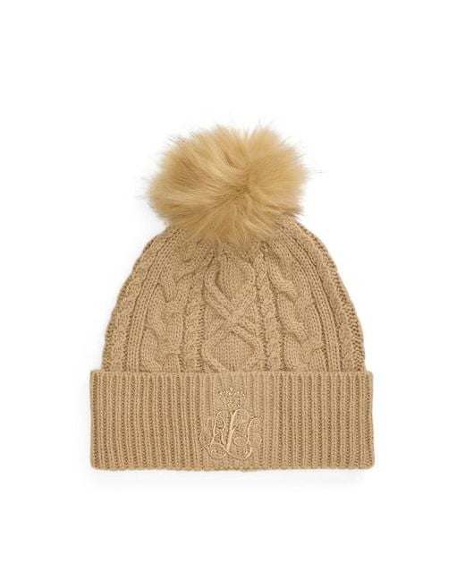 Berretto a trecce ricamato con pompon di Ralph Lauren in Natural