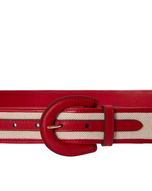 Ralph Lauren Crescent-Buckle Canvas-Leather Wide Belt in Red  display picture 1