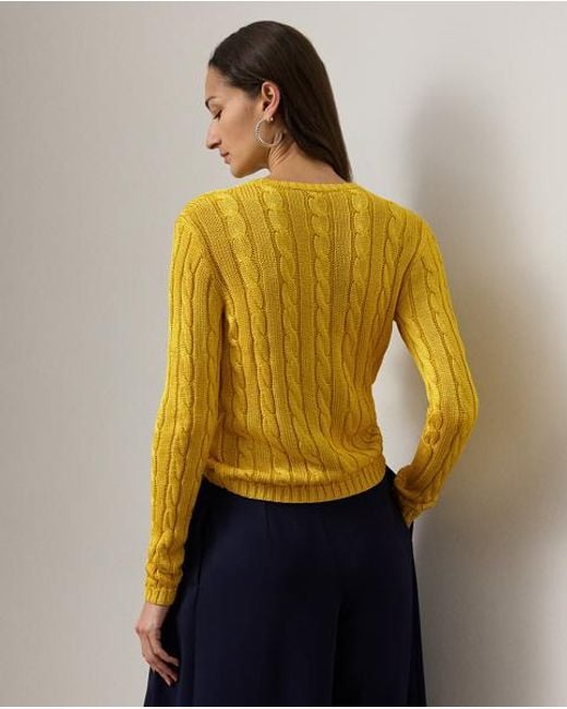 Ralph Lauren Yellow Cable-Knit Silk Crewneck Sweater