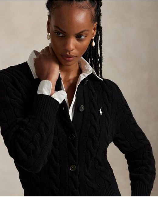 Polo Ralph Lauren Kabelgebreid Wol-Kasjmier Vest in het Black