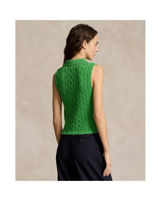 Polo Ralph Lauren Green Cable-knit Cropped Polo Shirt
