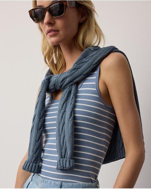 Ralph Lauren Black Ellis Rib-Knit Striped Tank Top