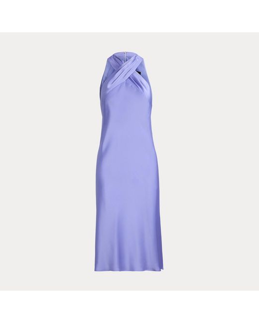 Ralph Lauren Blue Satin Charmeuse Halter Dress