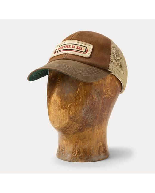 RRL Brown Logo-Patch Suede Trucker Cap for men