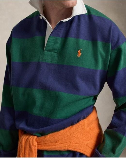 Polo Ralph Lauren Green Big Fit Striped Jersey Rugby Shirt for men