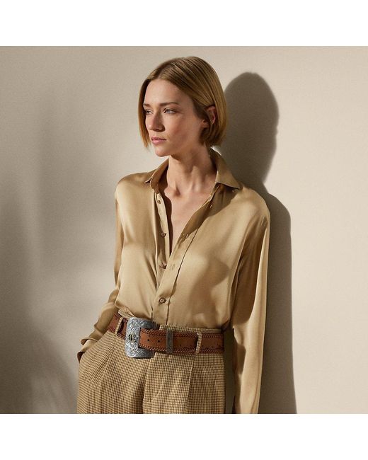 Ralph Lauren Adrien Relaxed Charmeuse Zijden Blouse in het Natural