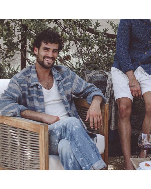 RRL Blue Striped Linen Overshirt for men