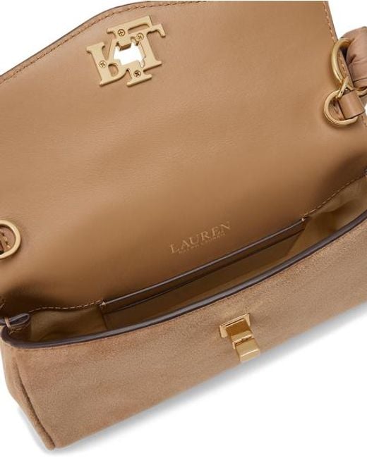 Ralph Lauren Brown Scarf-Trim Turn-Lock Wristlet Crossbody